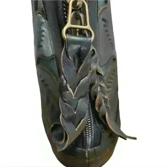 Leaders In Leather Black Hand Tooled Vtg Lined Shoulder Bag Made in Paraguay. - Picture 9 of 12